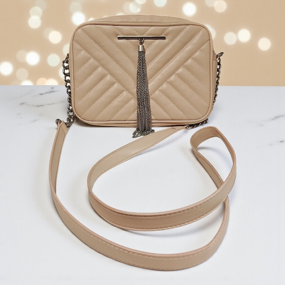 Express Elegant Beige Quilted Crossbody Bag
